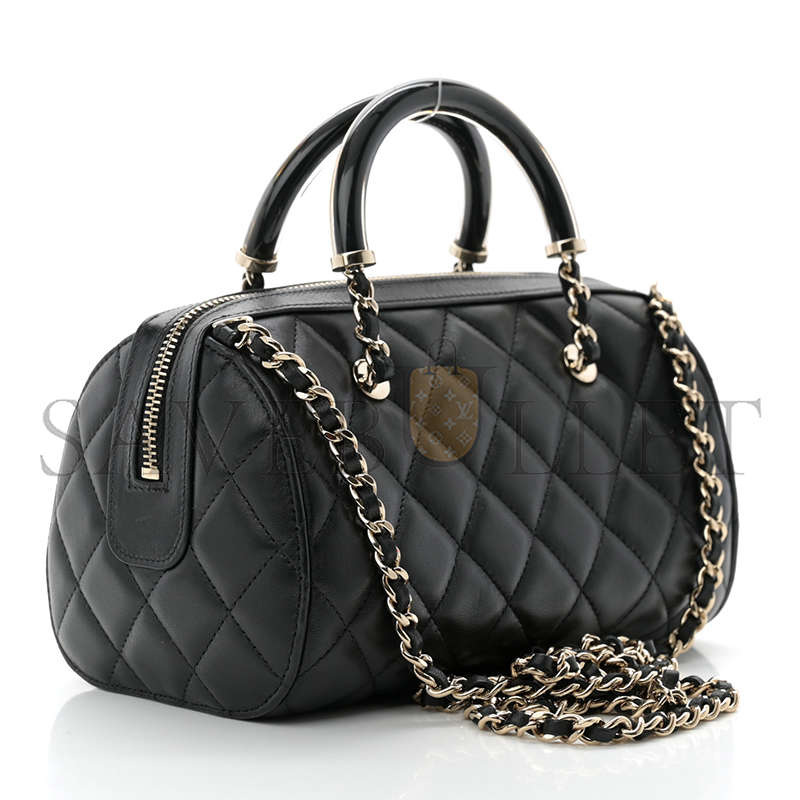 CHANEL MASTER LAMBSKIN QUILTED MINI BOWLING BAG BLACK (18*12*10cm)